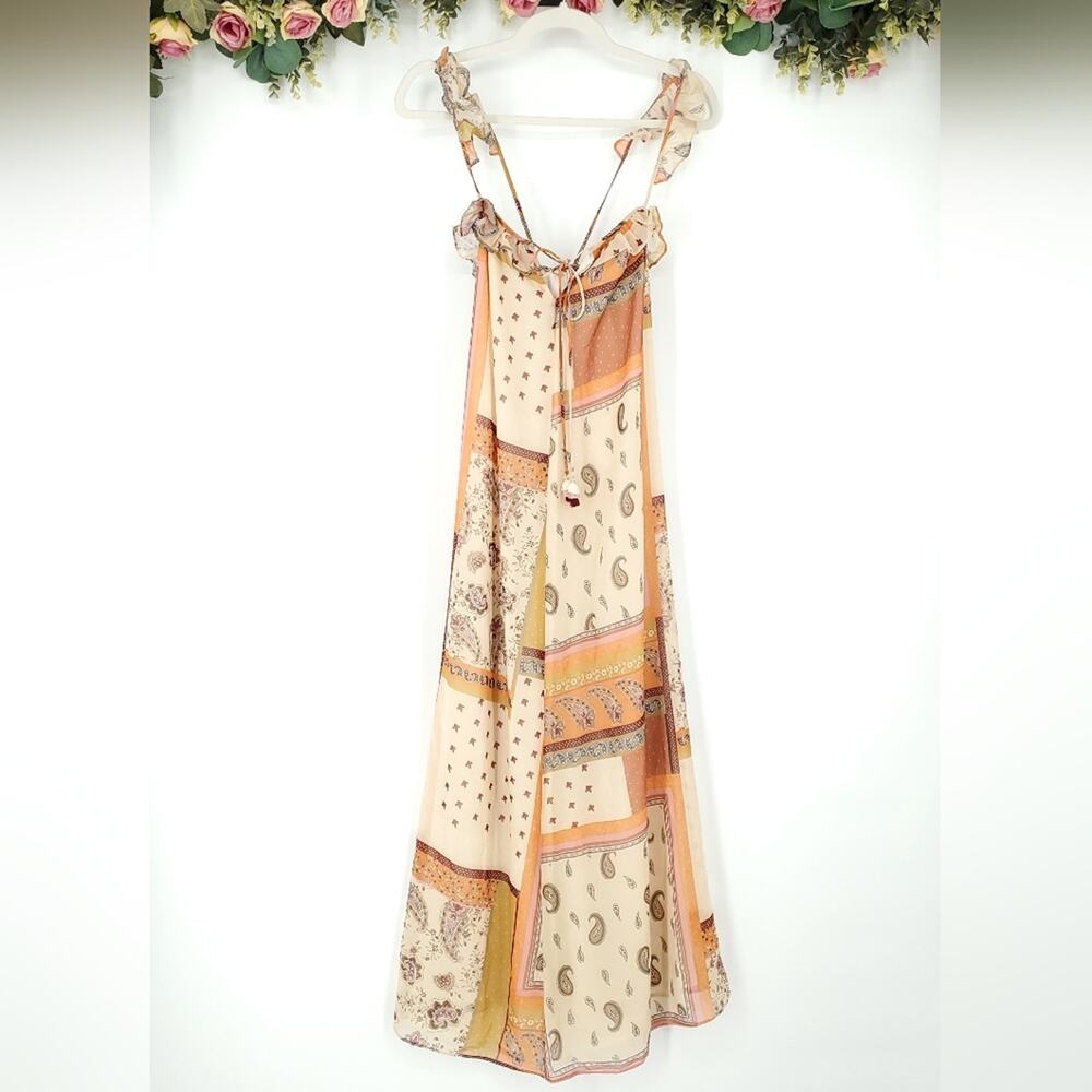Zara Paisley and Floral Patchwork Print Ruffle Sleeve Maxi Dress XXS